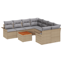 Set Divano da Giardino 9 Pezzi con Cuscini Beige Polyrattan Acacia