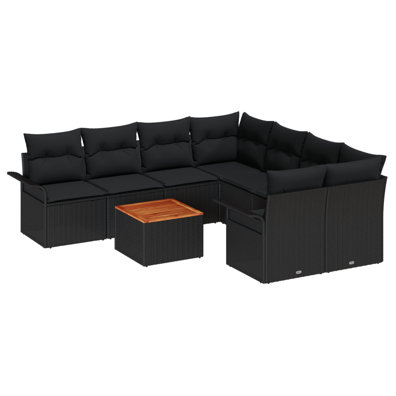 Set Divano da Giardino 9 Pezzi con Cuscini Nero Polyrattan Acacia