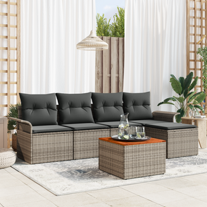 Set Divani Giardino 6 Pezzi con Cuscini Rattan Grigio