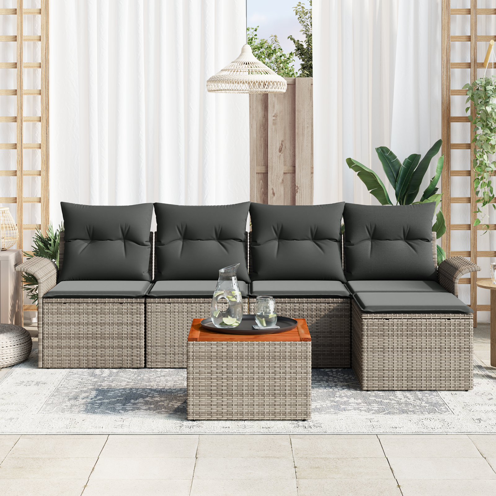 Set Divani Giardino 6 Pezzi con Cuscini Rattan Grigio