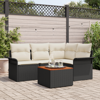 Set Divano da Giardino 5 Pezzi con Cuscini Polyrattan Nero Acacia