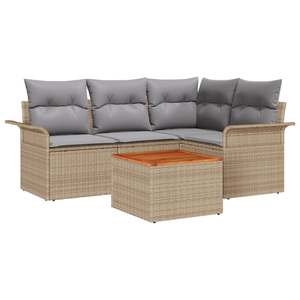 Set divano da giardino 5 pezzi con cuscini beige in polyrattan acacia