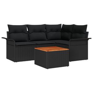 Set divani giardino 5 pezzi con cuscini polyrattan nero e acacia