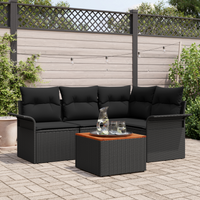 Set divani giardino 5 pezzi con cuscini polyrattan nero e acacia