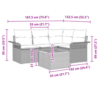 Set divani giardino 5 pezzi con cuscini polyrattan nero e acacia