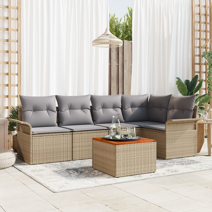 Set di divani da giardino 6 pezzi con cuscini beige polyrattan acacia