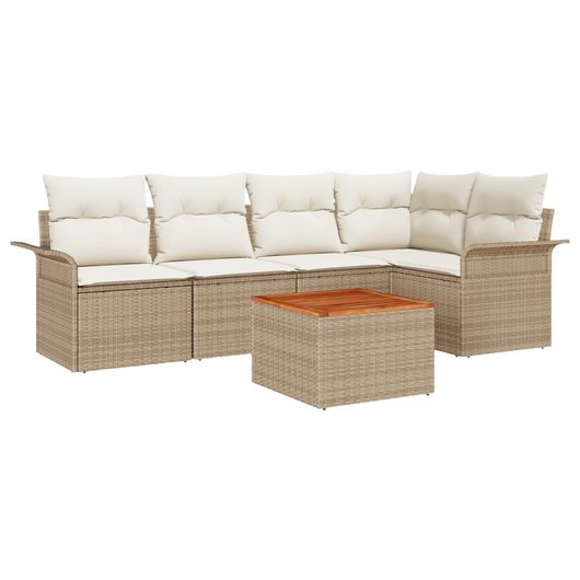 Set Divano da Giardino 6 Pezzi con Cuscini Beige Polyrattan Acacia