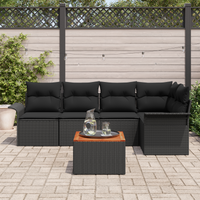 Set di Divani da Giardino 6 Pezzi con Cuscini Nero Polyrattan Acacia
