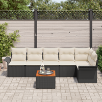Set di Sofà da Giardino a 7 Pezzi con Cuscini Nero Polyrattan Acacia