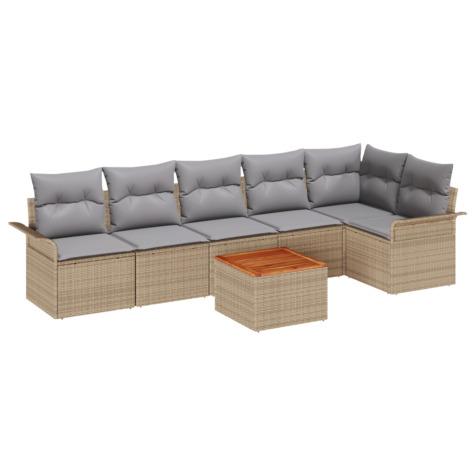 Set divano da giardino di 7 pezzi con cuscini beige polyrattan acacia