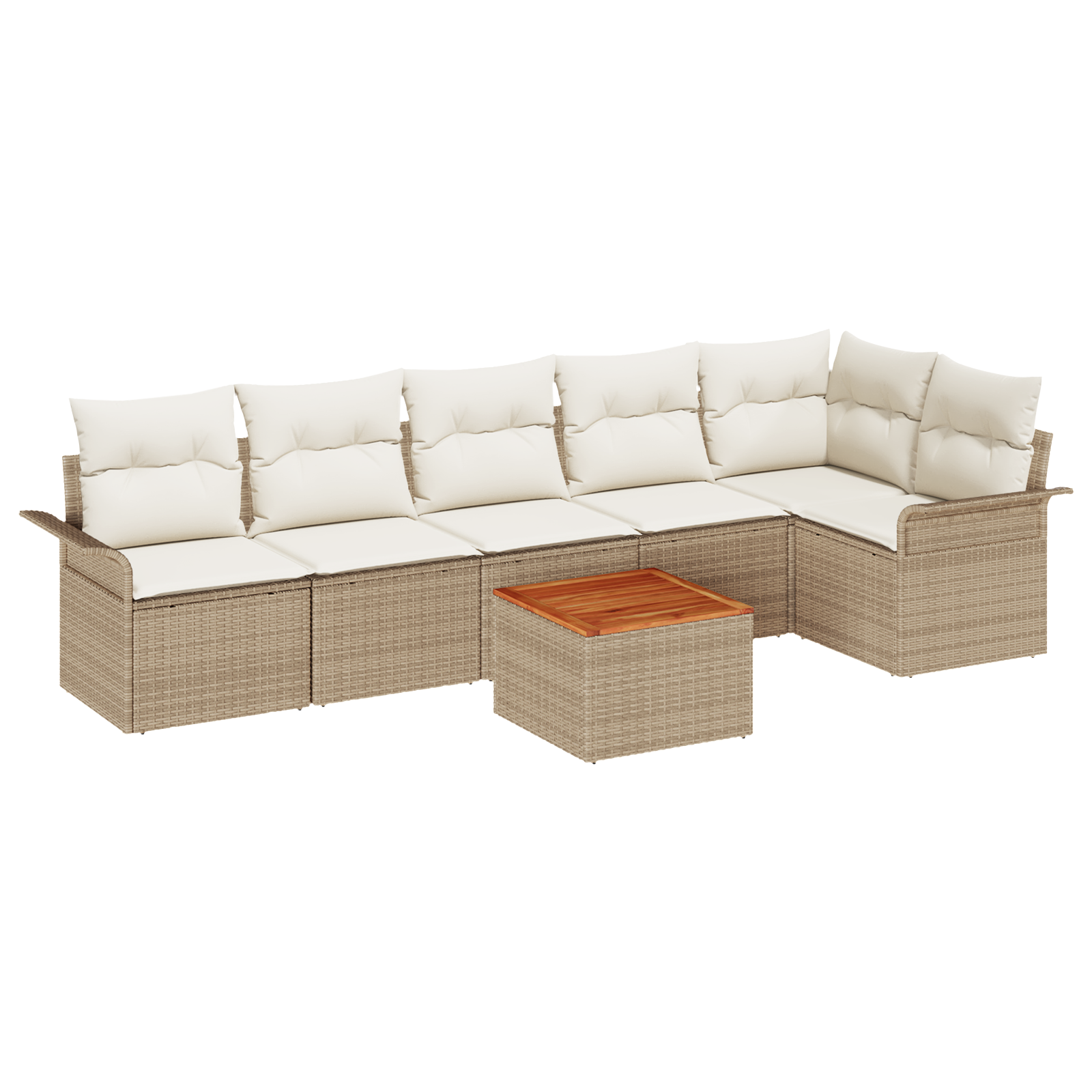 Set Divani Giardino 7 Pezzi Cuscini Beige Poly Rattan Acacia