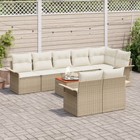 Set di divani da giardino 9 pezzi con cuscini beige polyrattan acacia