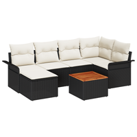 Set di divano da giardino 7 pezzi con cuscini Nero Polyrattan Acacia