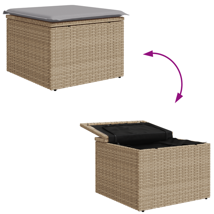 Set Divano da Giardino 7 Pezzi con Cuscini Beige Polyrattan Acacia