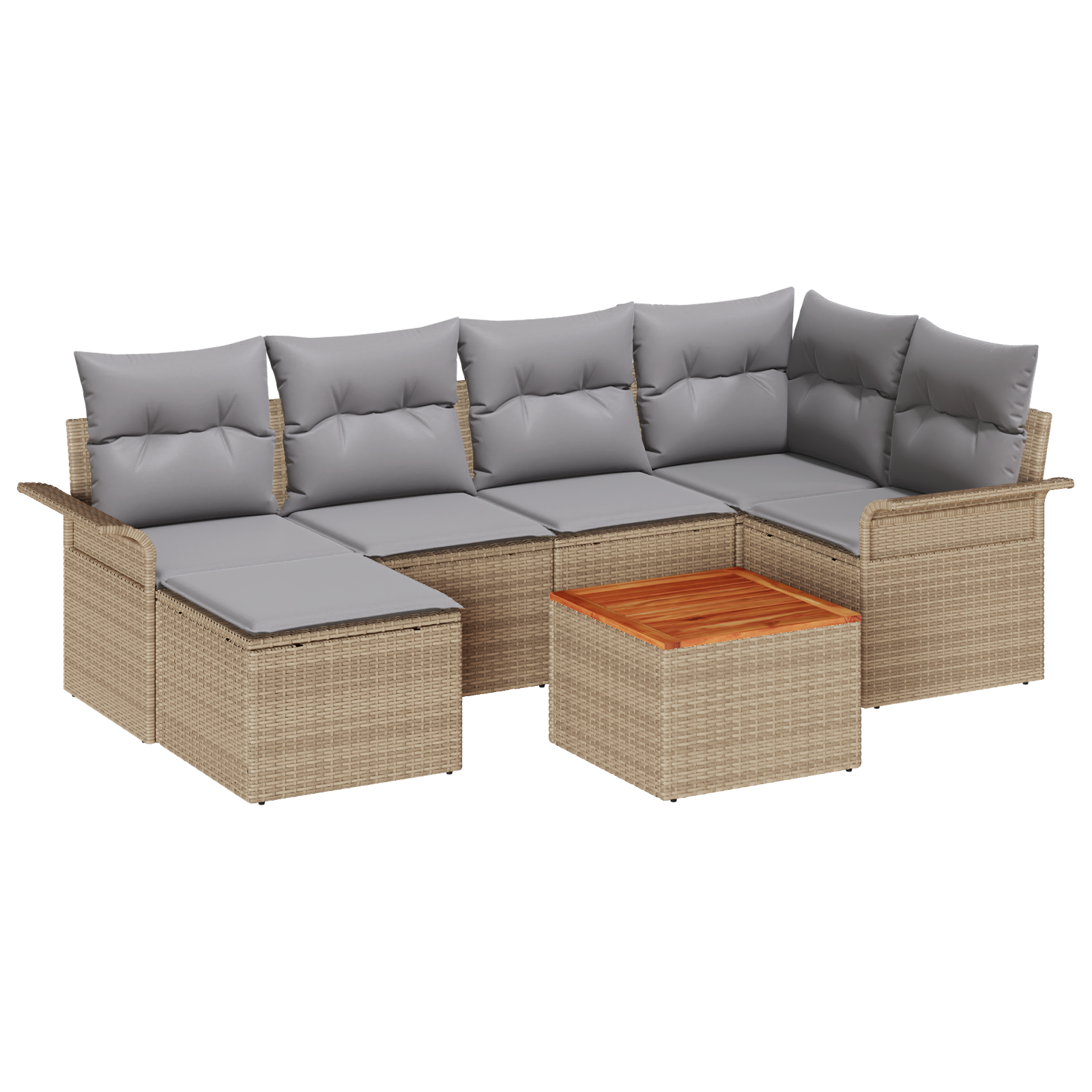 Set Divano da Giardino 7 Pezzi con Cuscini Beige Polyrattan Acacia