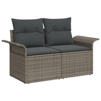 Set di Divano da Giardino a 8 Pezzi con Cuscini Grigio Polirattan Acacia