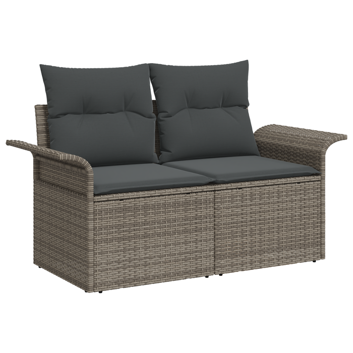 Set di Divano da Giardino a 8 Pezzi con Cuscini Grigio Polirattan Acacia