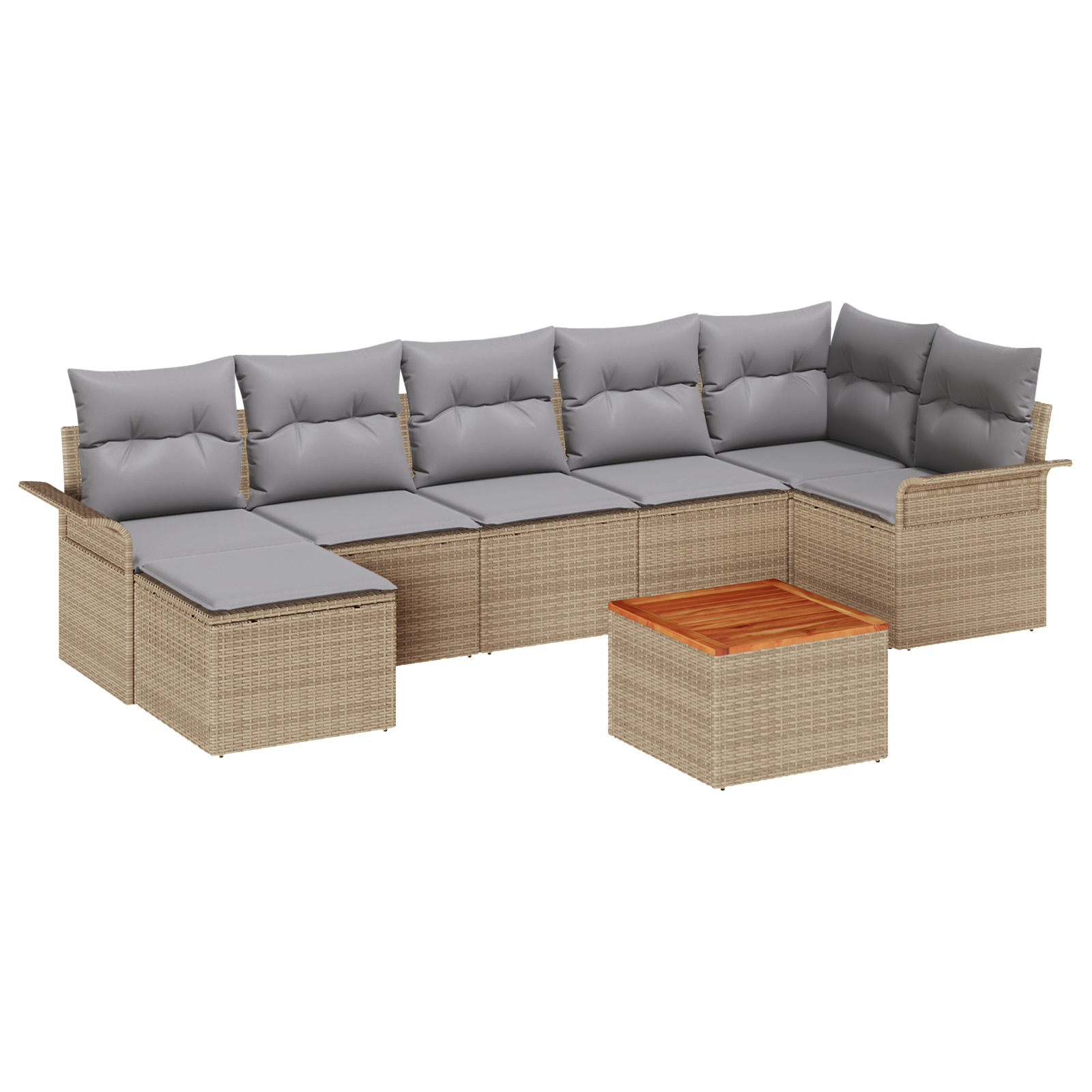 Set Divano da Giardino di 8 Pezzi con Cuscini Beige in Polyrattan e Acacia