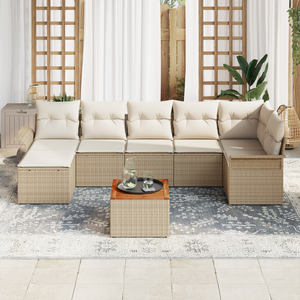 Set Divano Giardino da 8 Pezzi con Cuscini Beige in Poly Rattan Acacia