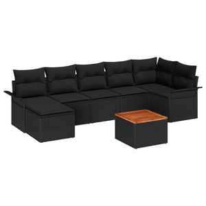 Set Divano Giardino 8 Pezzi con Cuscini Nero Polyrattan Acacia