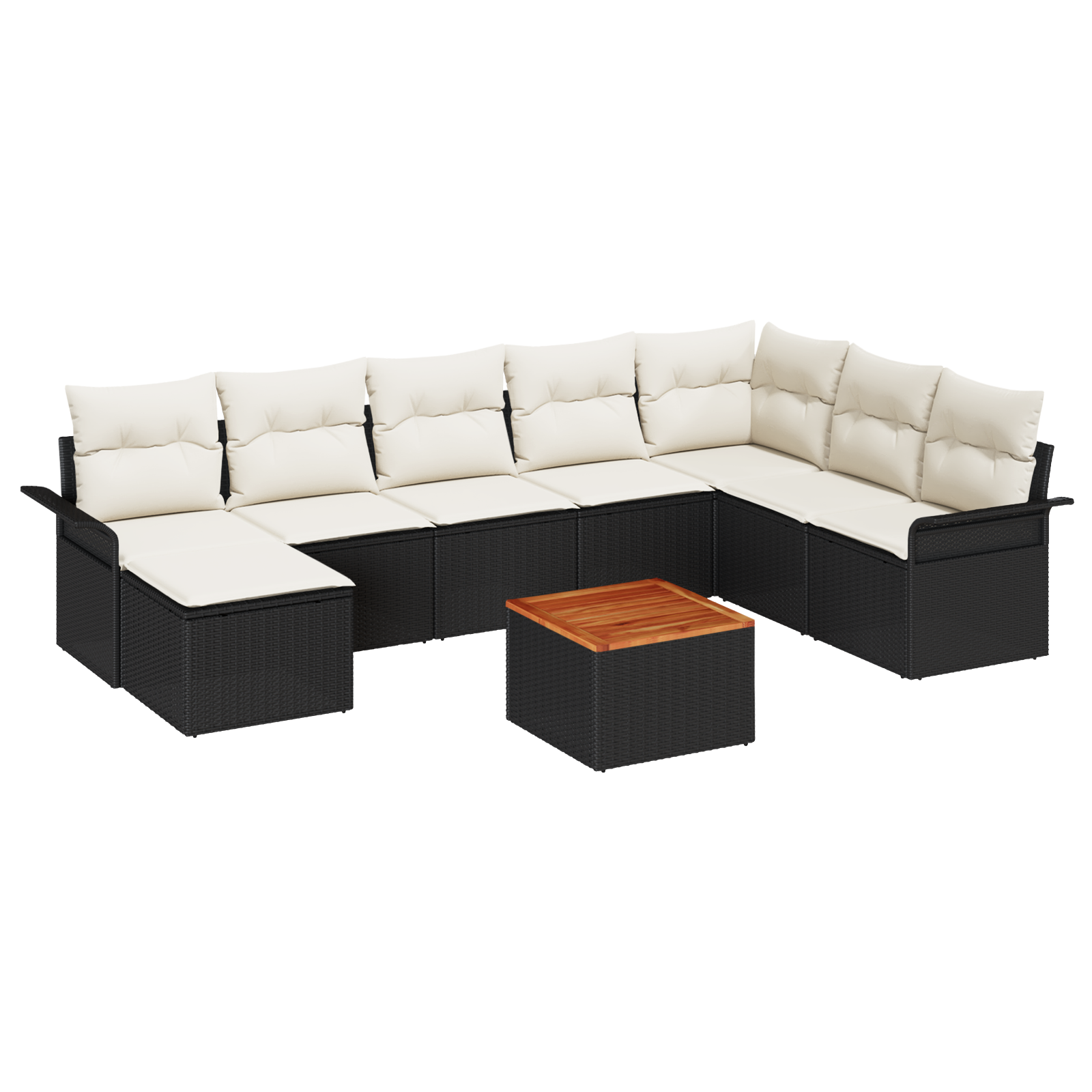 Set di divani da giardino 9 pezzi con cuscini in rattan nero e acacia