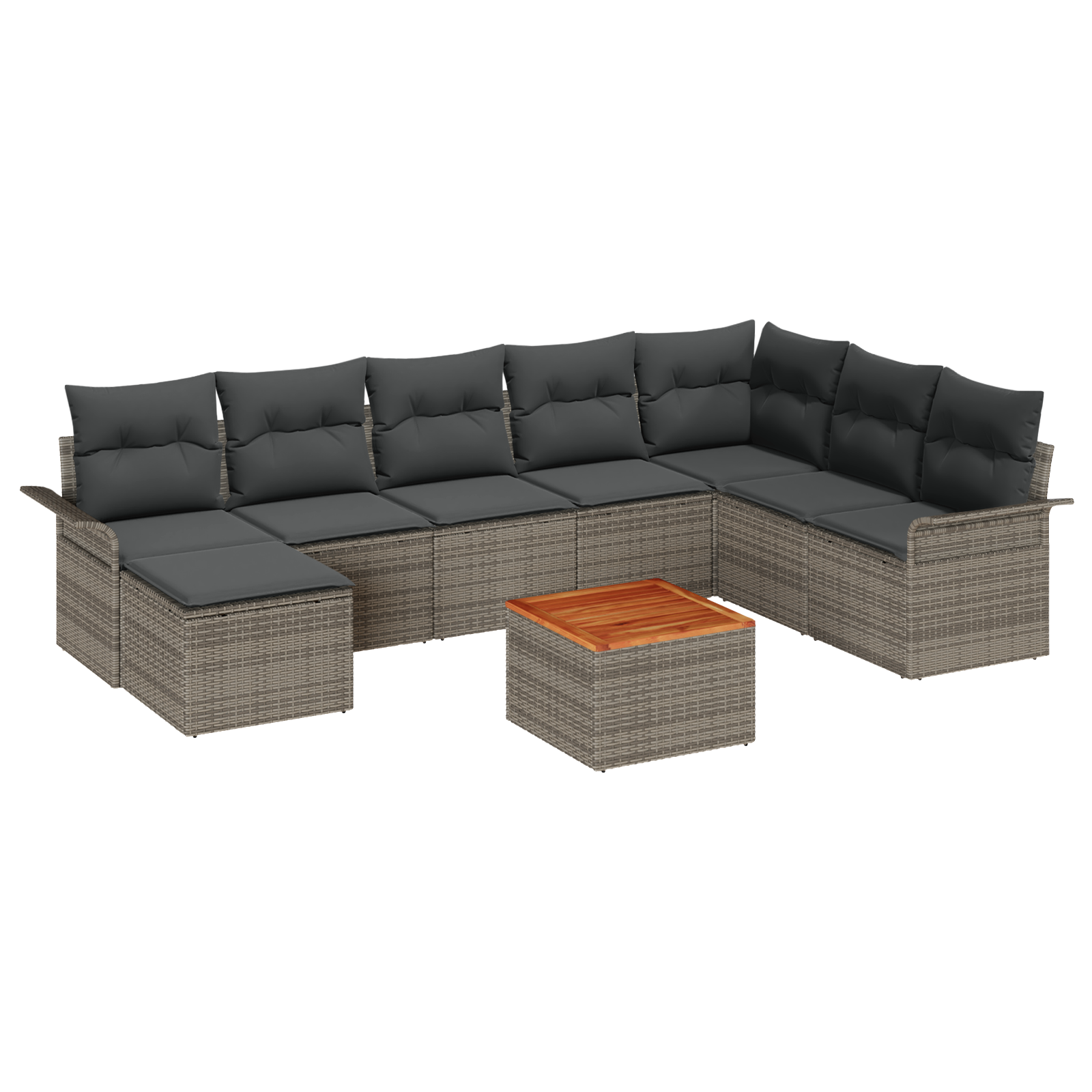 Set Divano da Giardino da 9 Pezzi con Cuscini Grigio Polyrattan Acacia