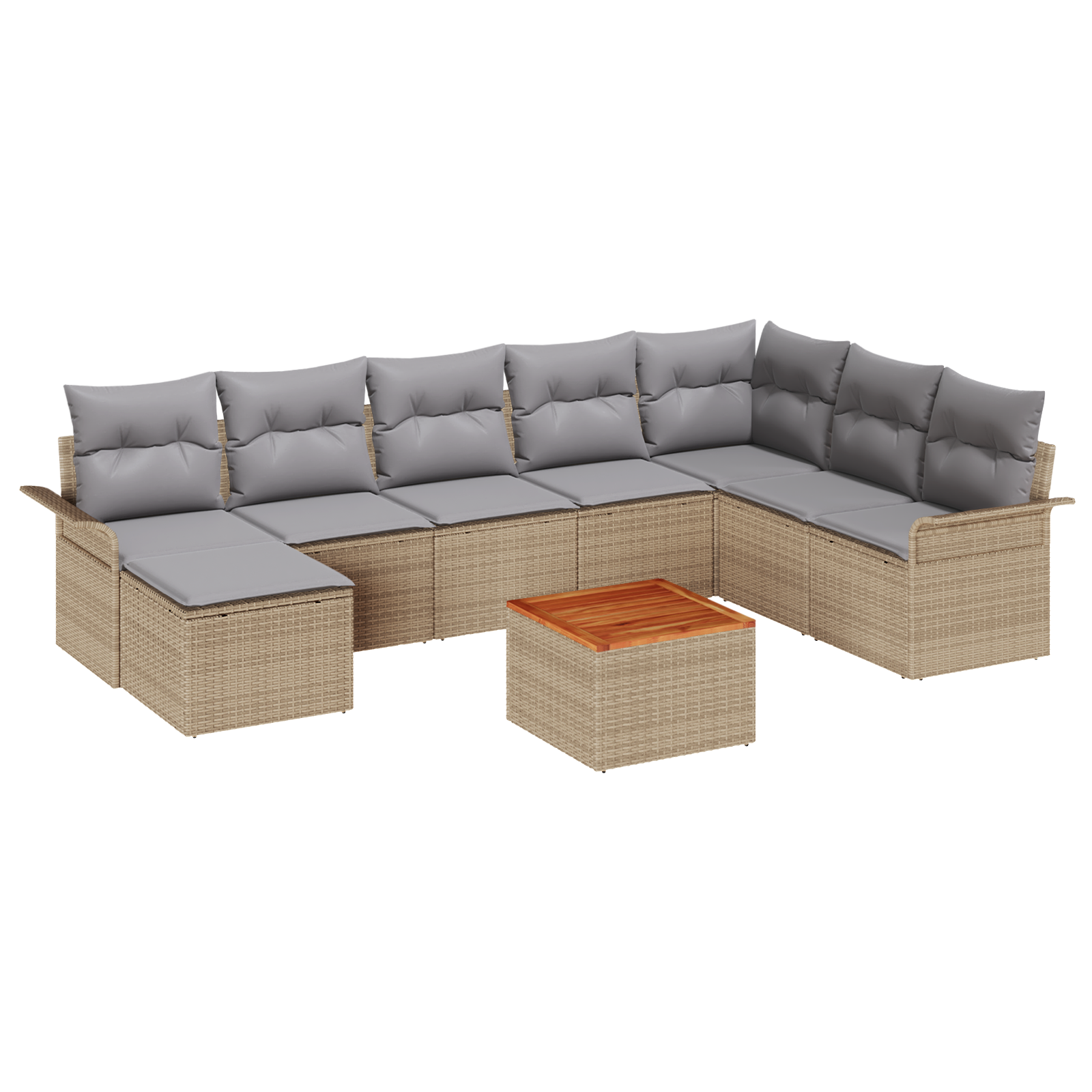 Set Divano Giardino da 9 Pezzi con Cuscini Beige Polyrattan Acacia