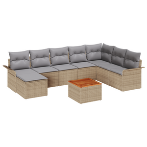 Set Divano Giardino da 9 Pezzi con Cuscini Beige Polyrattan Acacia