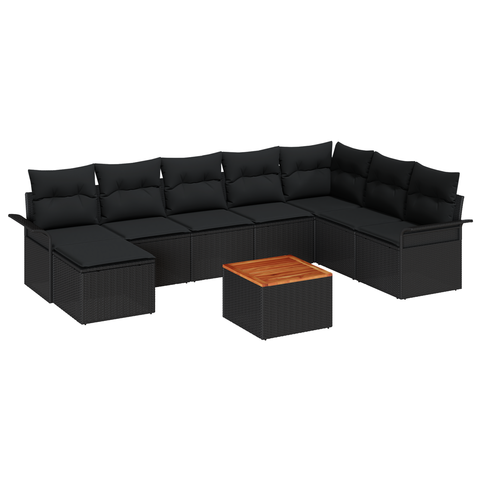 Set Divano Giardino 9 Pezzi con Cuscini Nero Polyrattan Acacia