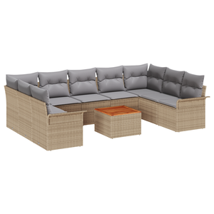 Set Divano Giardino 10 Pezzi con Cuscini Beige Polyrattan Acacia