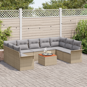 Set Divano Giardino 10 Pezzi con Cuscini Beige Polyrattan Acacia