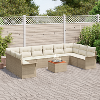 Set da Giardino in 11 Pezzi con Cuscini Beige Rattan Poliestere