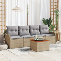 Set Divani Giardino con Cuscini Beige Rattan Acacia 5 Pezzi