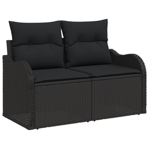 Set Divano Giardino 6 Pezzi con Cuscini Nero Rattan Poliestere Acacia