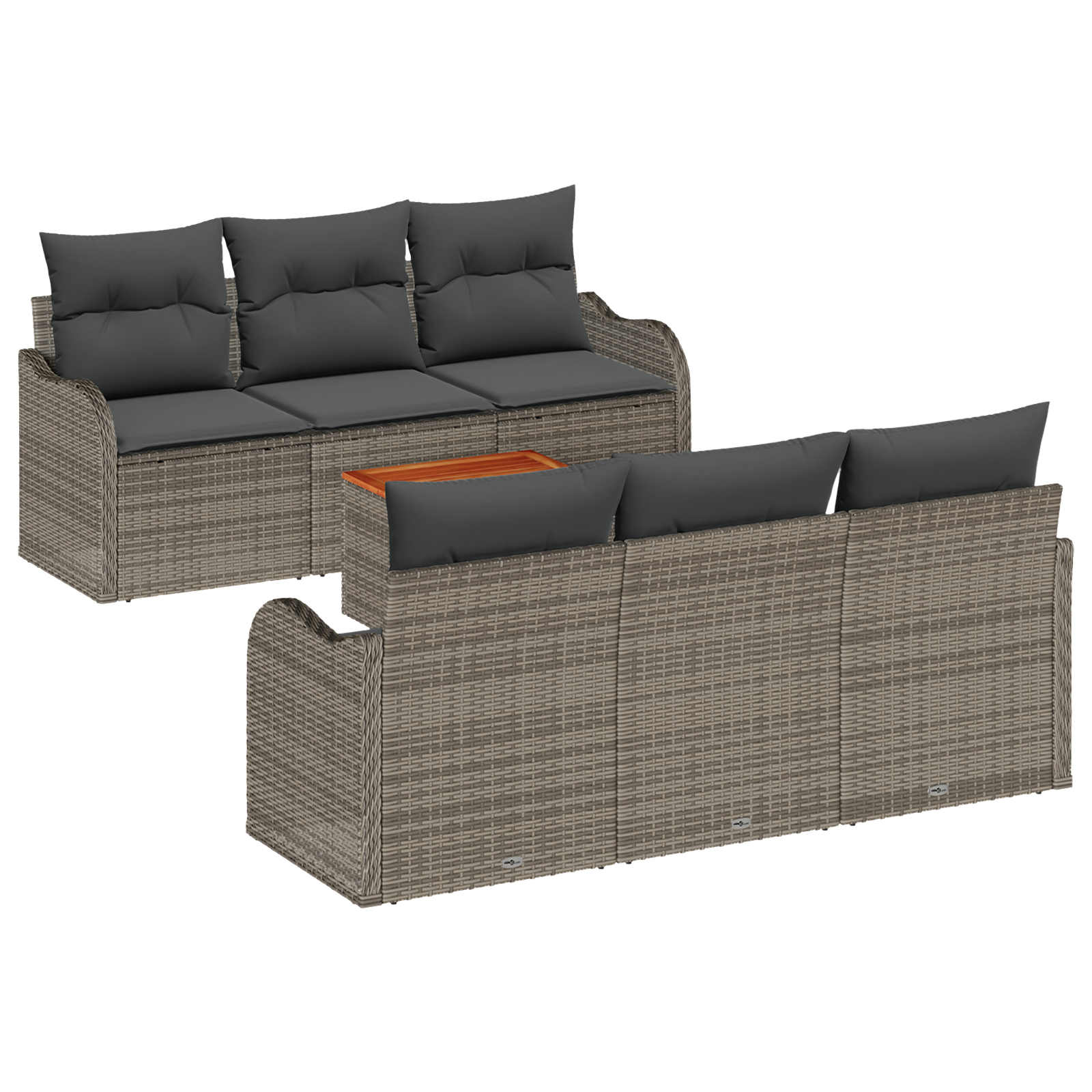 Set di divani da giardino a 7 pezzi con cuscini Grigio Polirattan Acacia