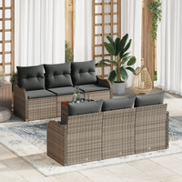 Set di divani da giardino a 7 pezzi con cuscini Grigio Polirattan Acacia