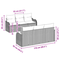 Set di divani da giardino a 7 pezzi con cuscini Grigio Polirattan Acacia