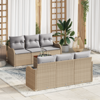 Set di SofÃ  da Giardino da 7 Pezzi con Cuscini Beige Polyrattan Acacia
