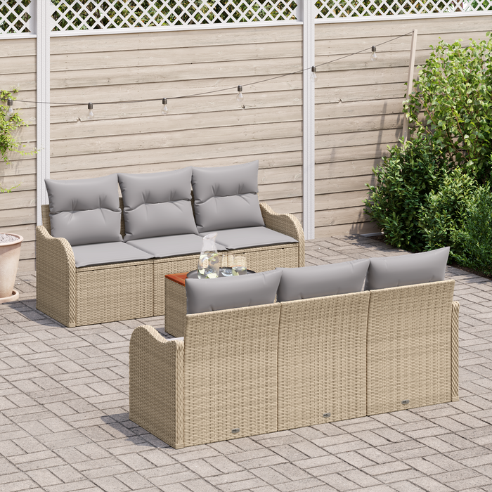 Set di SofÃ  da Giardino da 7 Pezzi con Cuscini Beige Polyrattan Acacia