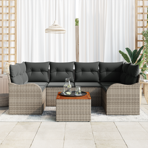 Set divani giardino  7 pezzi con cuscini Grigio Polyrattan Acacia