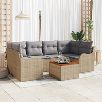 Set di SofÃ  da Giardino con Cuscini  7 Pezzi Beige Polyrattan Acacia