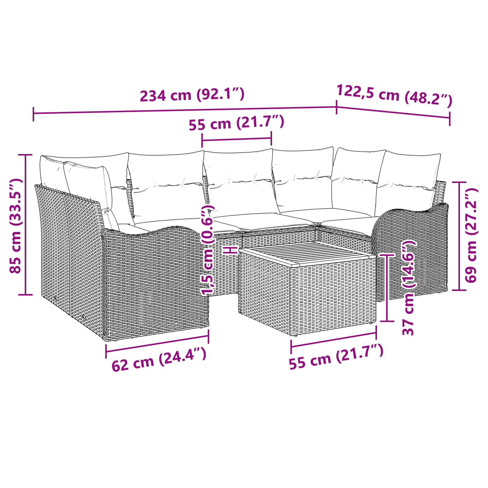 Set Divano da Giardino  a 7 Pezzi con Cuscini Beige Polyrattan Acacia