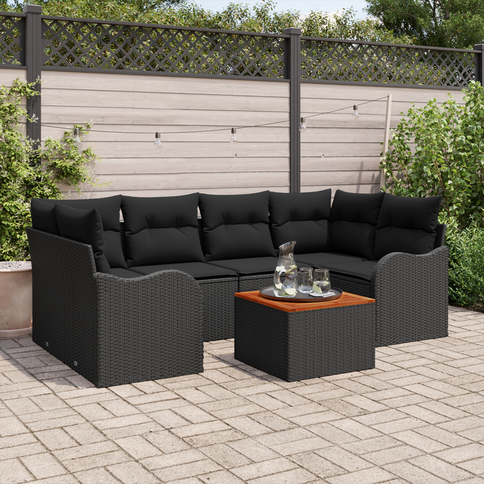 Set di divani da giardino  7 pezzi con cuscini Rattan nero