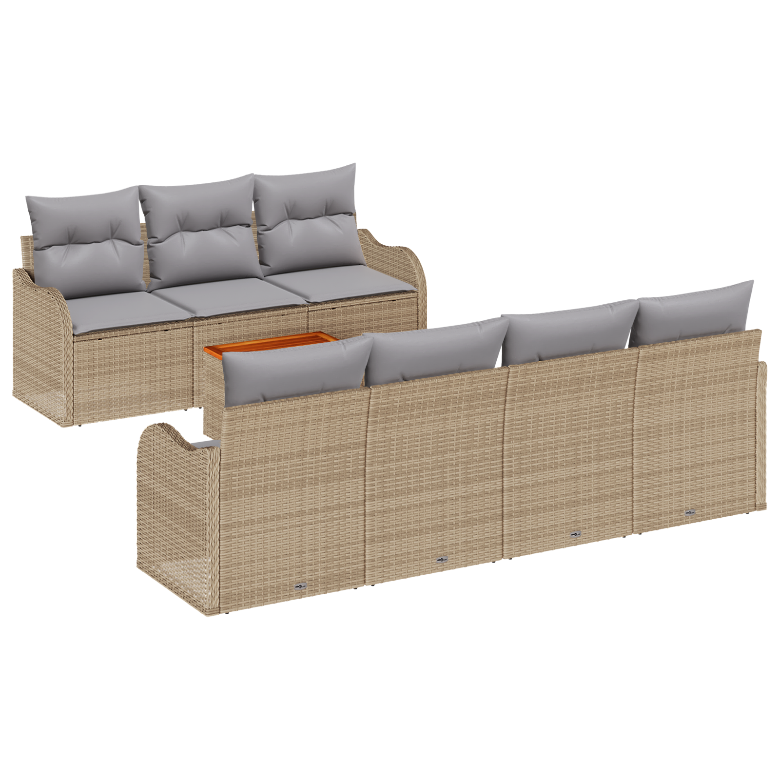 Set di Divani da Giardino da 8 Pezzi con Cuscini Beige in Polyrattan Acacia