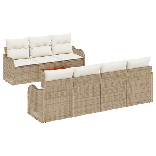 Set Divano Giardino da 8 Pezzi con Cuscini Beige Polirattan Acacia