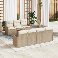 Set Divano Giardino da 8 Pezzi con Cuscini Beige Polirattan Acacia