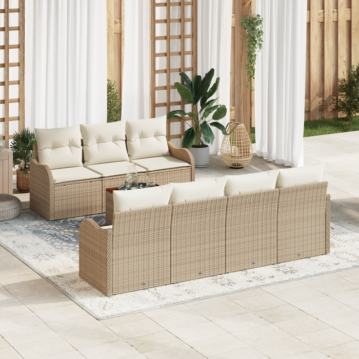 Set Divano Giardino da 8 Pezzi con Cuscini Beige Polirattan Acacia