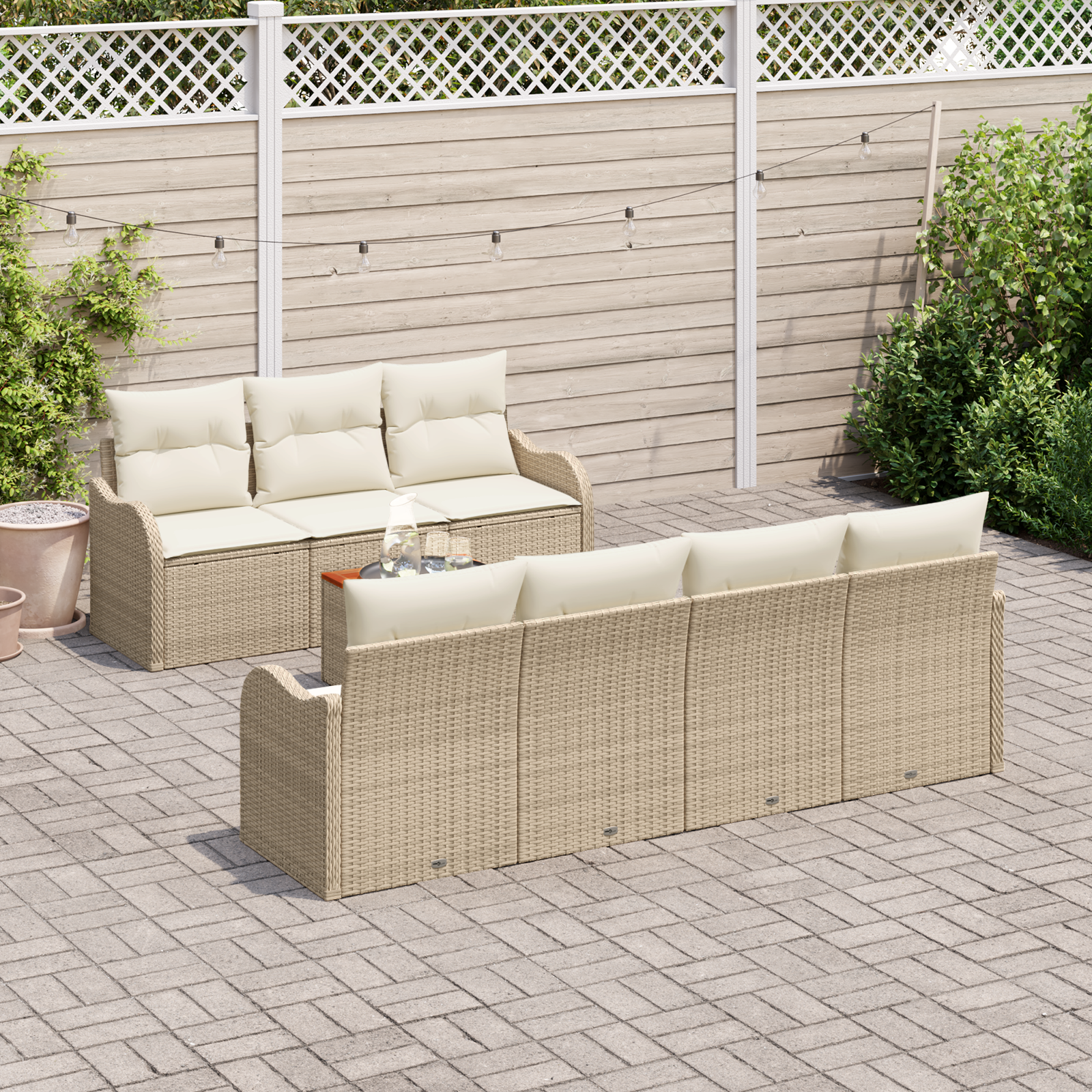 Set Divano Giardino da 8 Pezzi con Cuscini Beige Polirattan Acacia
