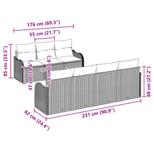 Set Divano Giardino da 8 Pezzi con Cuscini Beige Polirattan Acacia
