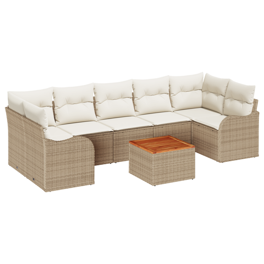 Set di Divani da Giardino  8 Pezzi con Cuscini Beige Polyrattan Acacia